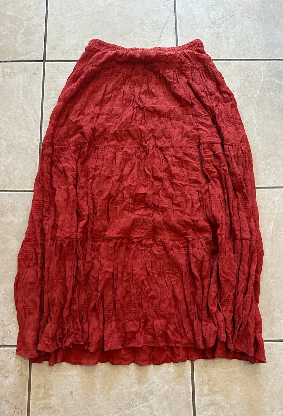 NWT Max Studio London Terracotta Red Tiered Maxi Skirt Size M Boho Midi Lined